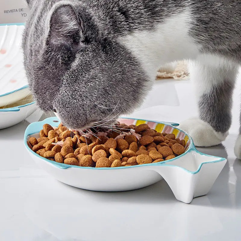 Fish-Shaped Ceramic Cat Food Feeding Bowl