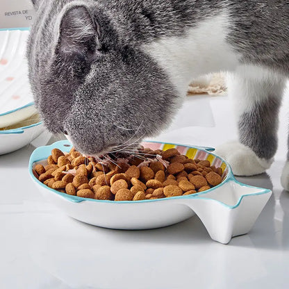 Fish-Shaped Ceramic Cat Food Feeding Bowl