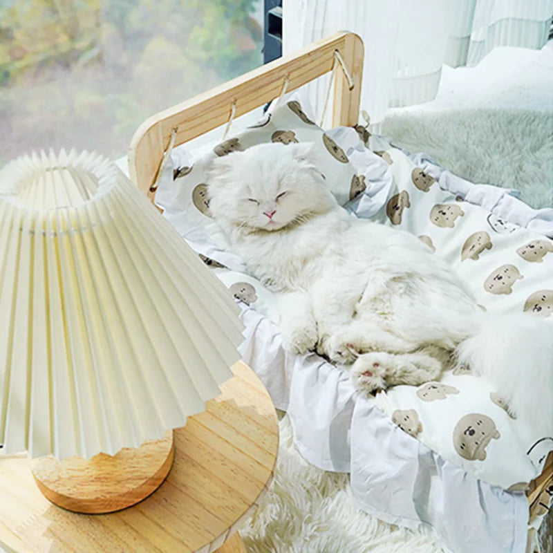 Solid Wood Cat Bed with Washable Cushion