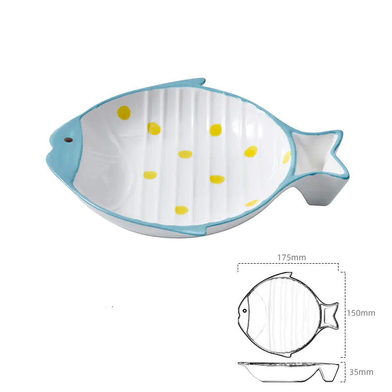 Fish-Shaped Ceramic Cat Food Feeding Bowl
