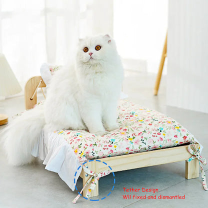 Solid Wood Cat Bed with Washable Cushion
