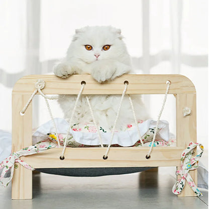Solid Wood Cat Bed with Washable Cushion