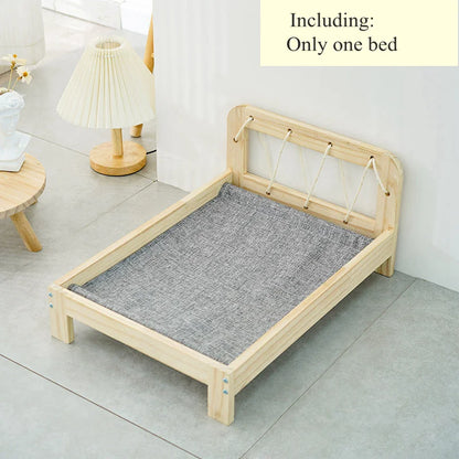 Solid Wood Cat Bed with Washable Cushion