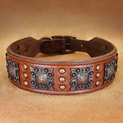 Anti-Bite Cowhide Rivet Dog Collar