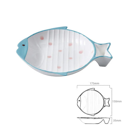 Fish-Shaped Ceramic Cat Food Feeding Bowl
