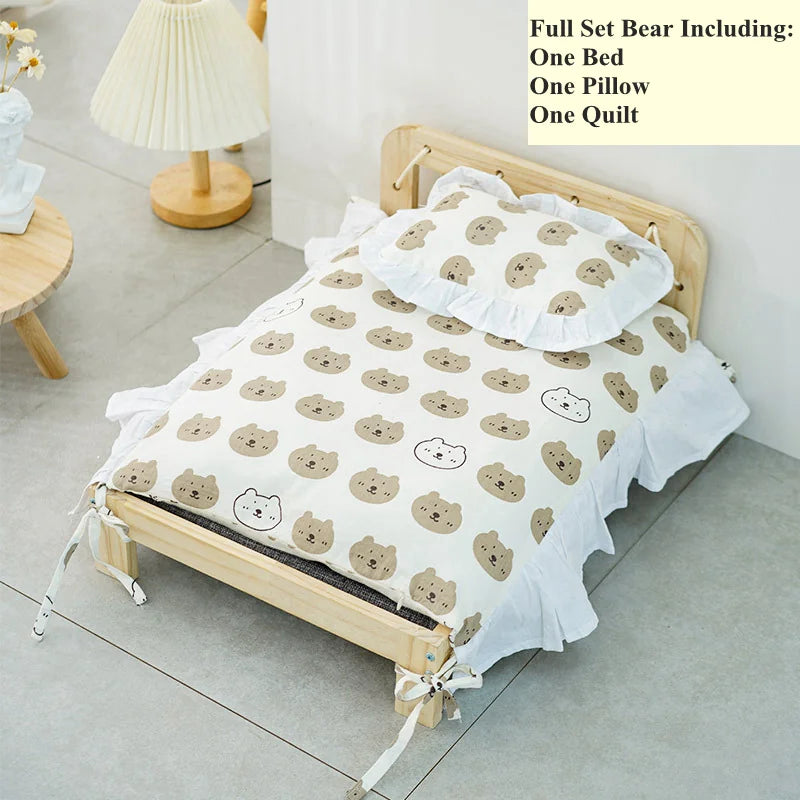 Solid Wood Cat Bed with Washable Cushion